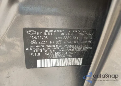 2008 Hyundai Elantra Gls/Se from USA, damaged, VIN KMHDU46D18U410782